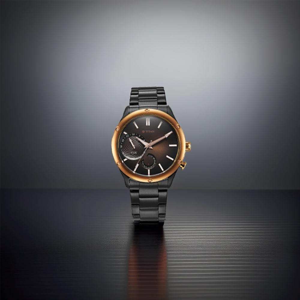 Titan Stellar Quartz Multifunction Grey Dial Stainless Steel Strap Watch for Men