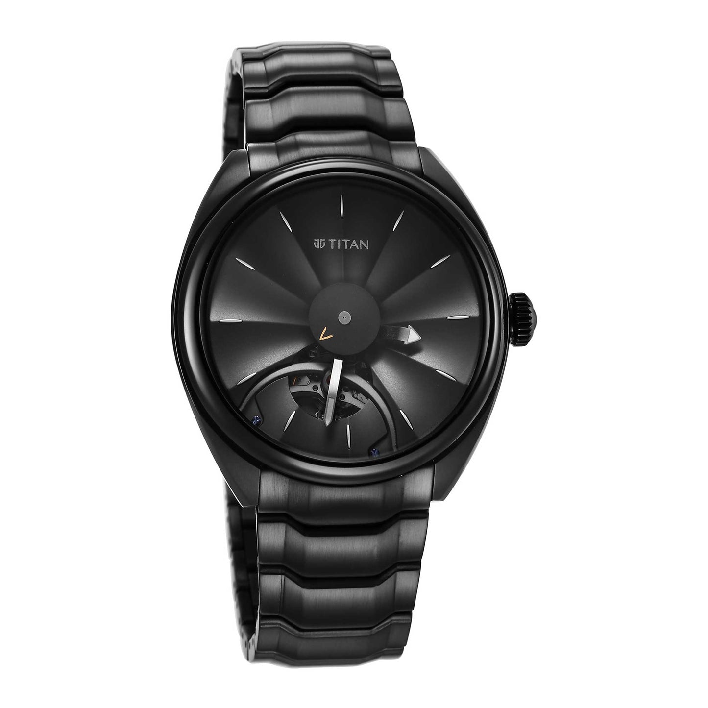 Đồng hồ Titan Stellar Automatic mặt đen dây đeo bằng thép không gỉ dành cho nam