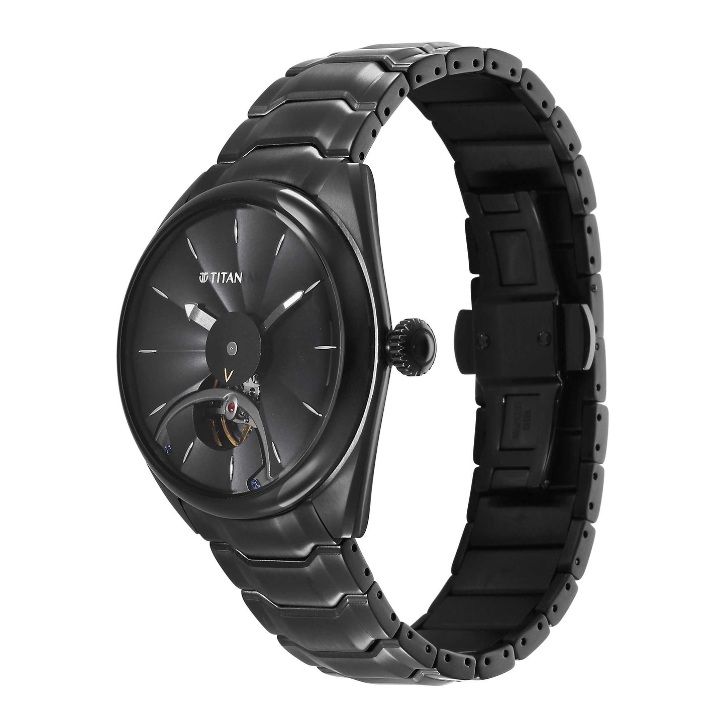 Đồng hồ Titan Stellar Automatic mặt đen dây đeo bằng thép không gỉ dành cho nam