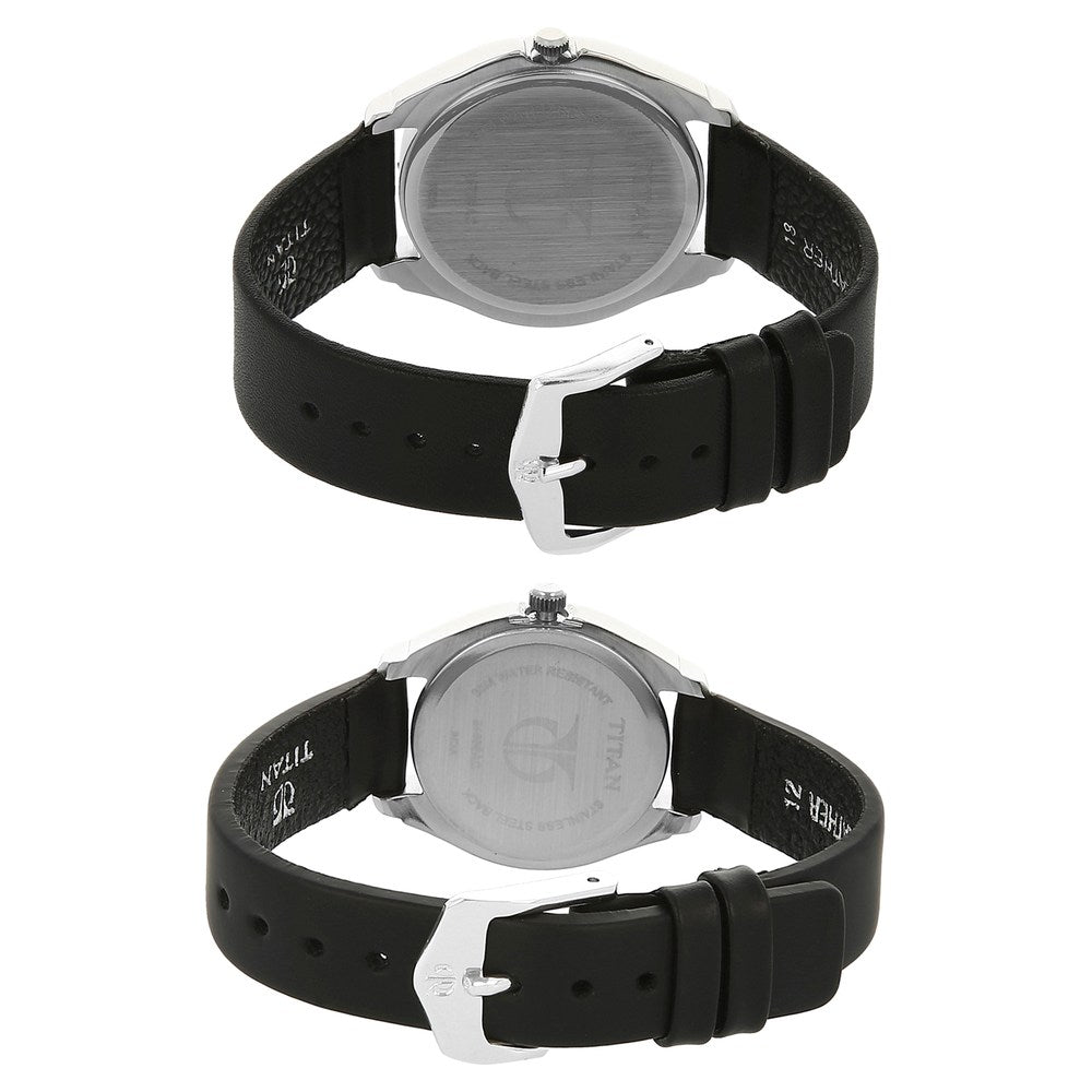 Titan Analog with Day and Date Silver Dial Leather Strap watch for Couple