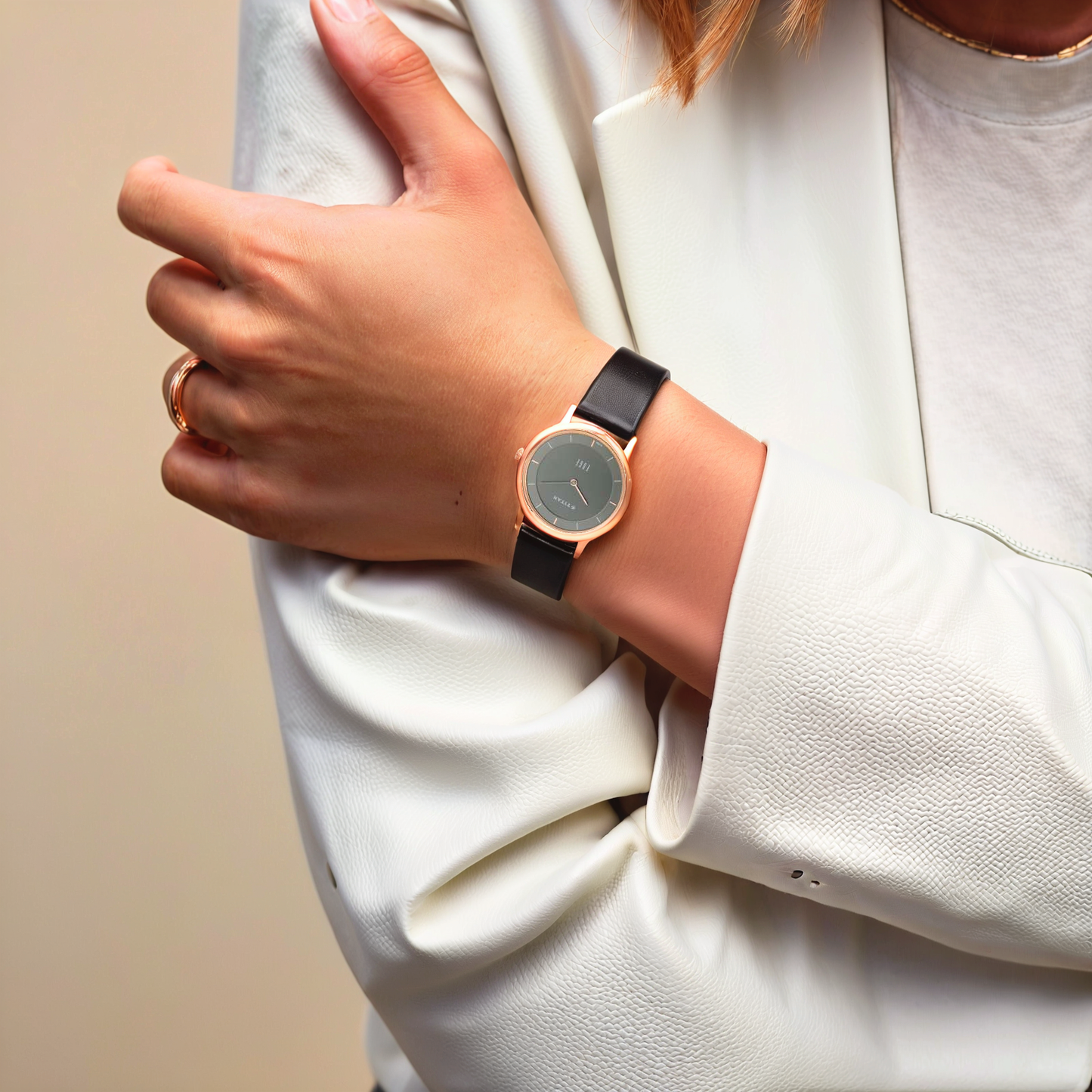 Titan Quartz Analog Anthracite Dial Leather Strap Watch for Men