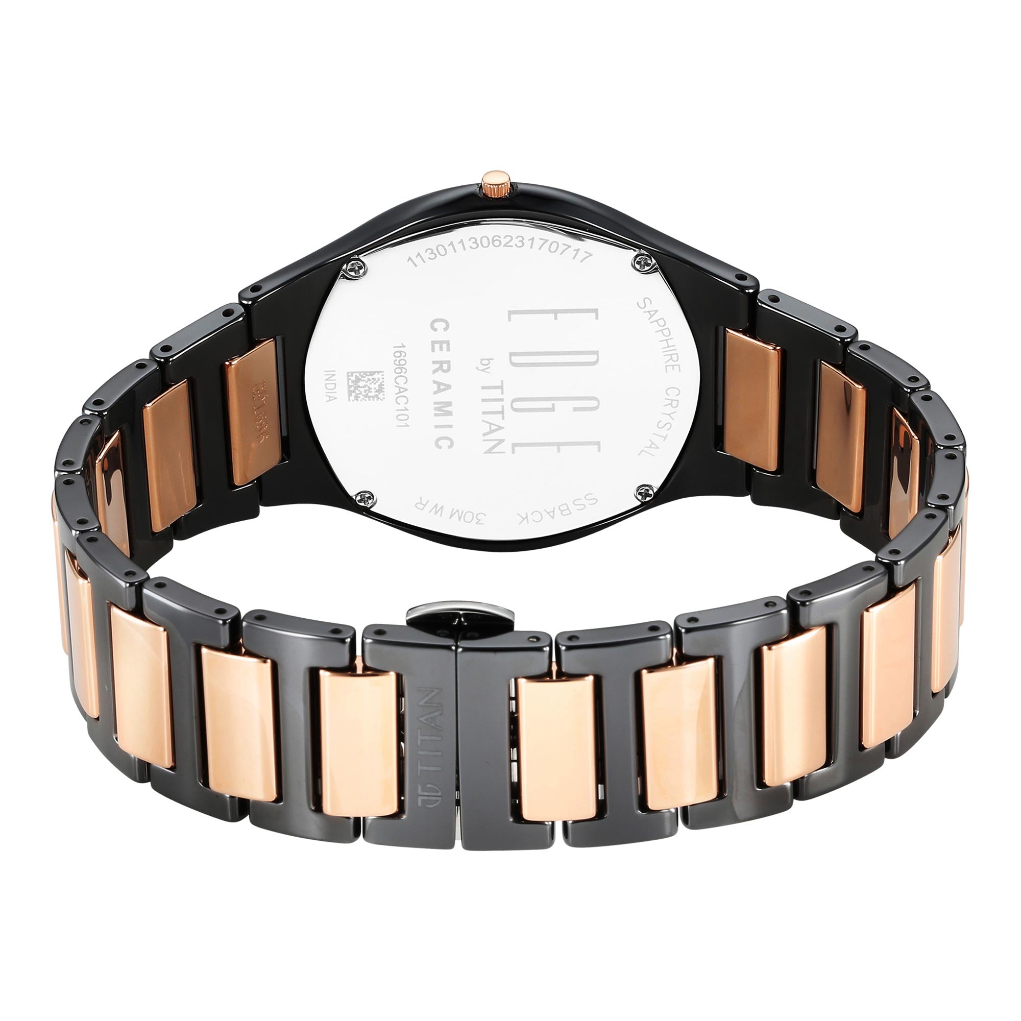 Titan Edge Ceramic Quartz in Midnight Gold with Diamonds and Black Dial Watch for Men