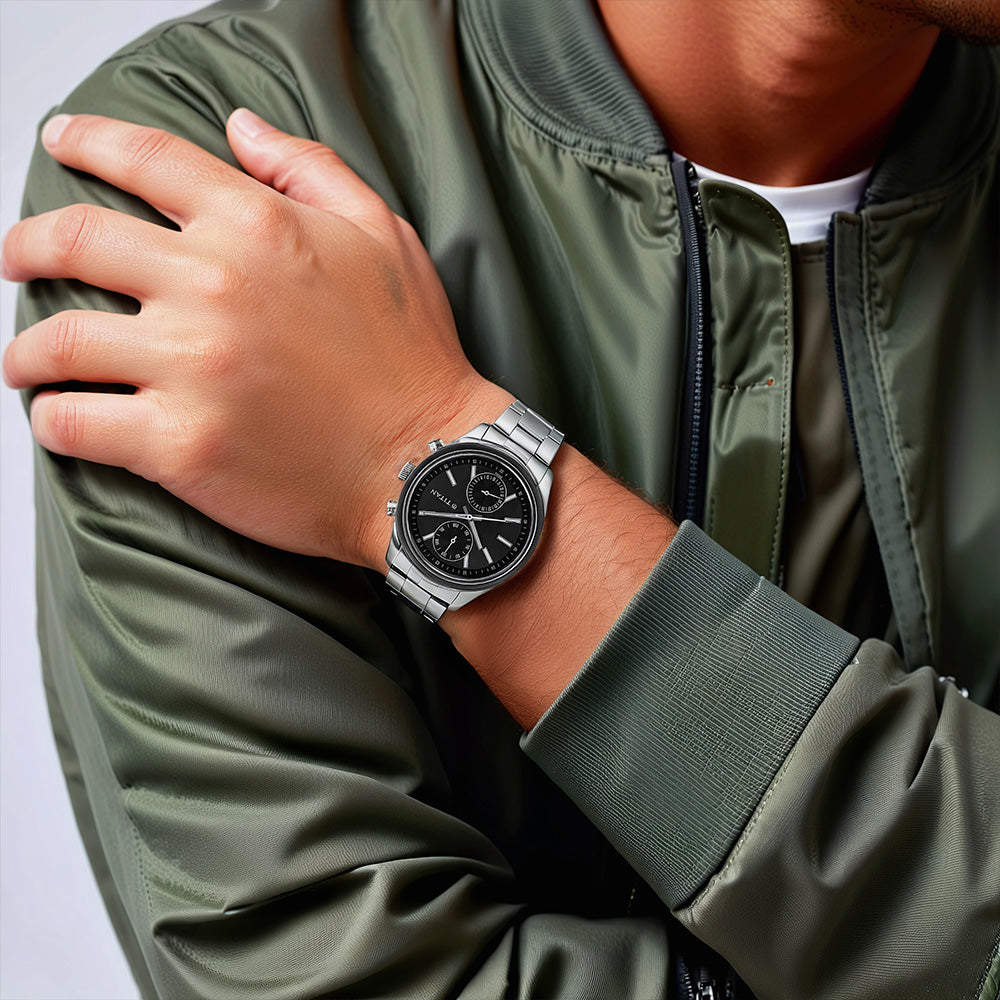 Đồng hồ Nam TITAN dây kim loại Neo 2 Gents màu Đen 48 mm - 1733KM01