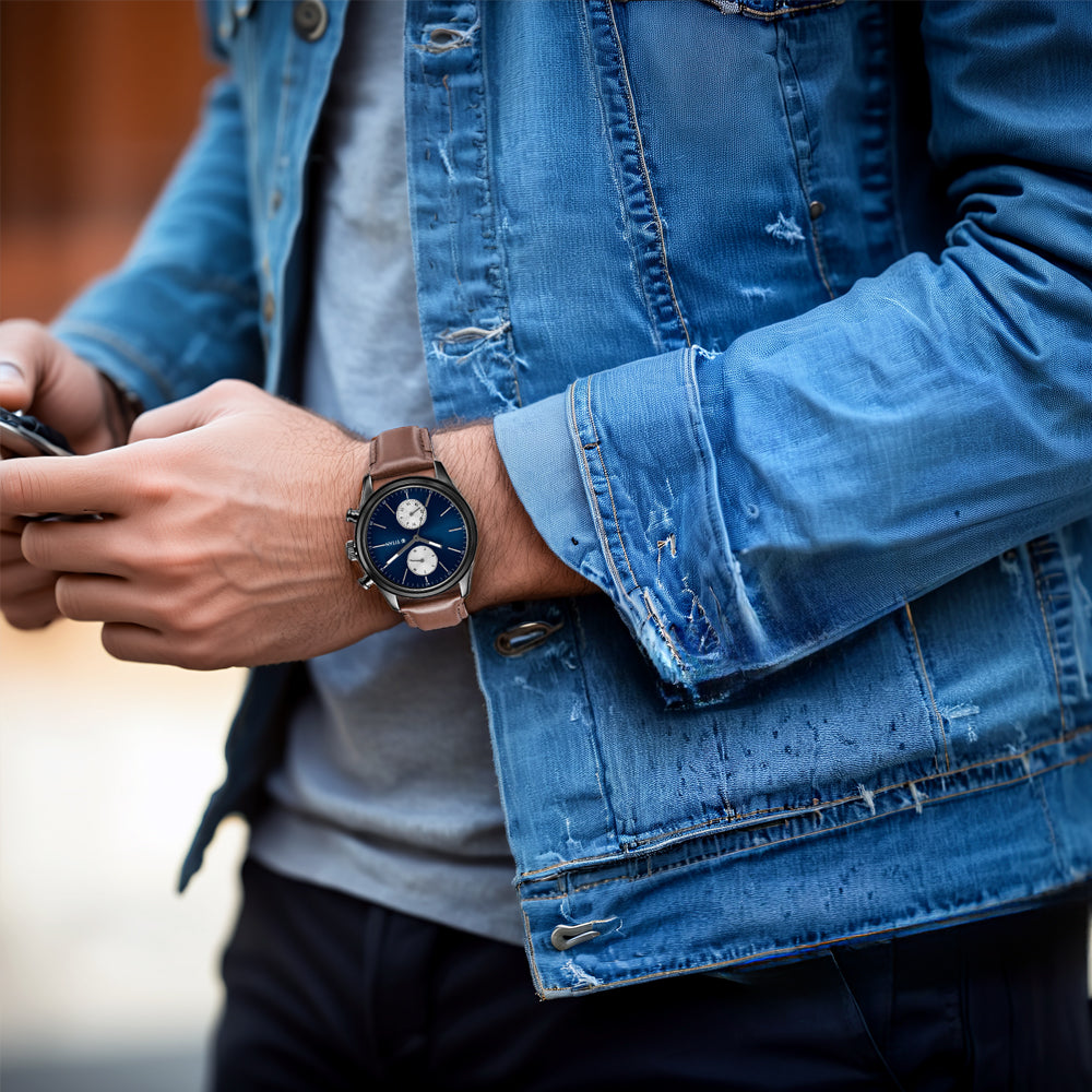 Đồng hồ Nam TITAN dây da ELMNT màu Xanh 42 mm - 1805NL03