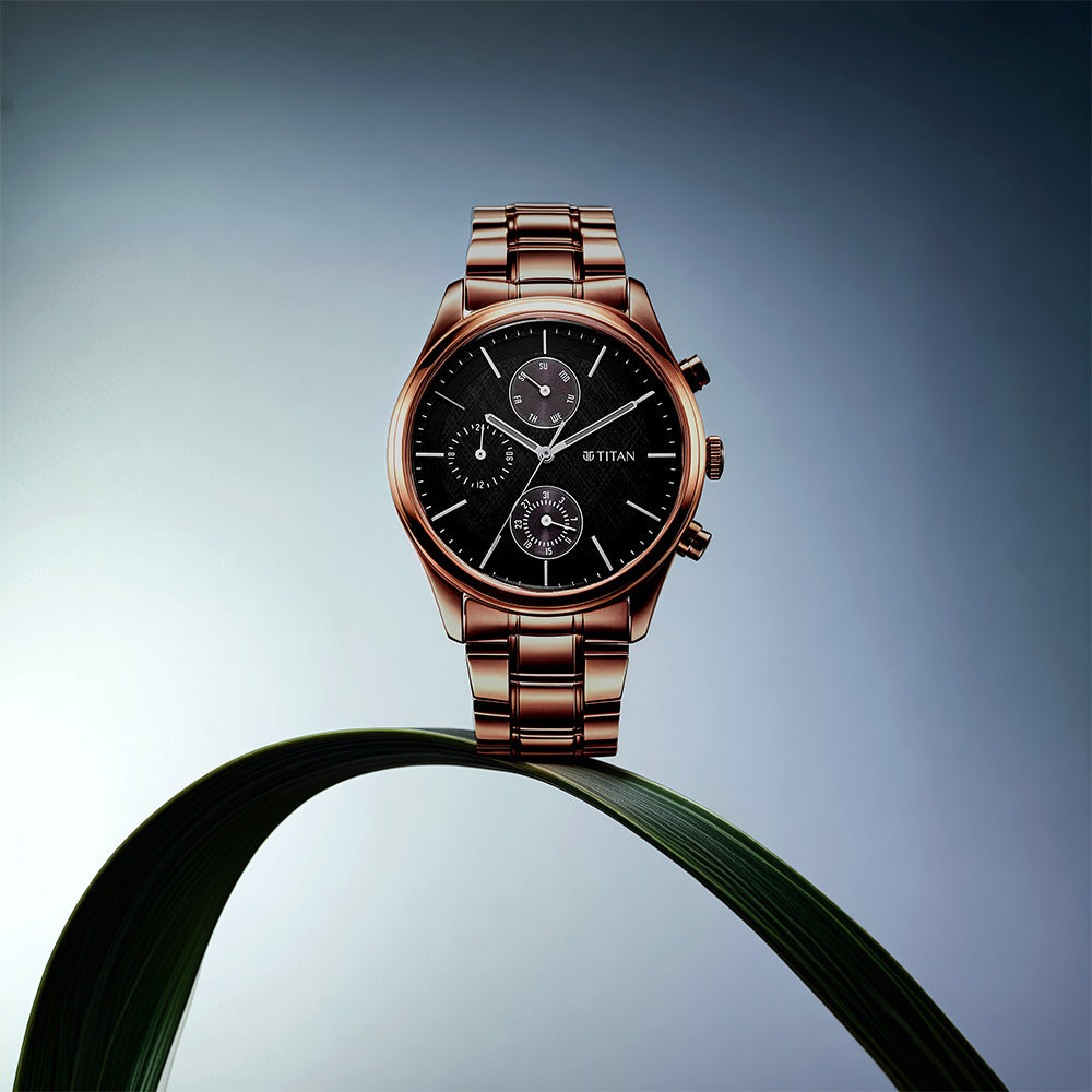 Titan Neo Splash Black Dial Analog with Date Stainless Steel Strap Watch for Men