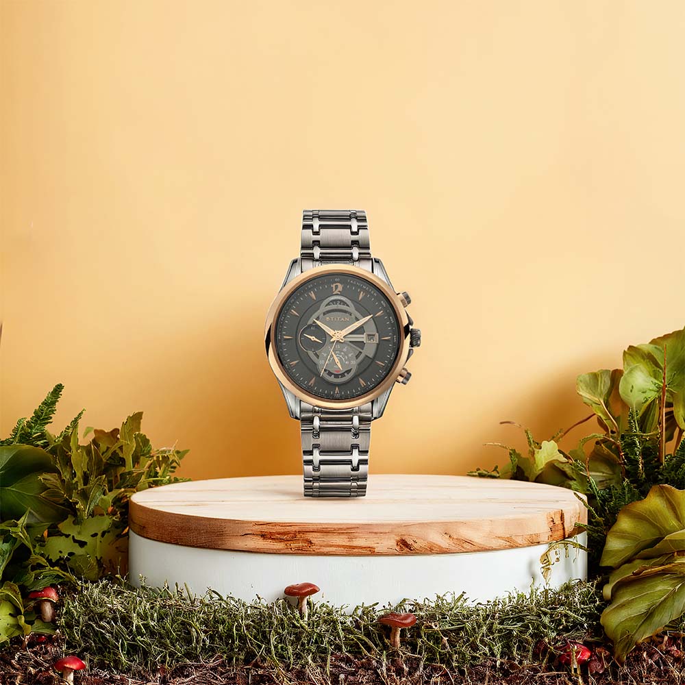 Đồng hồ Nam TITAN dây thép không gỉ Maritime màu Đen 45 mm - 1830KM01