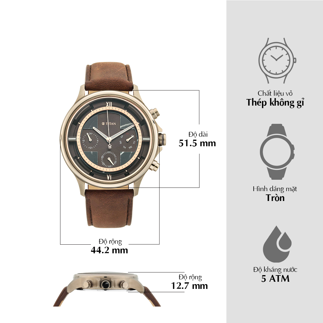 Titan Grandmaster Brown Dial Multi Leather Strap watch for Men