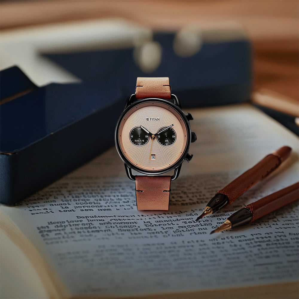 Đồng hồ Nam TITAN dây da Retro màu Be 43 mm - 1860NL01