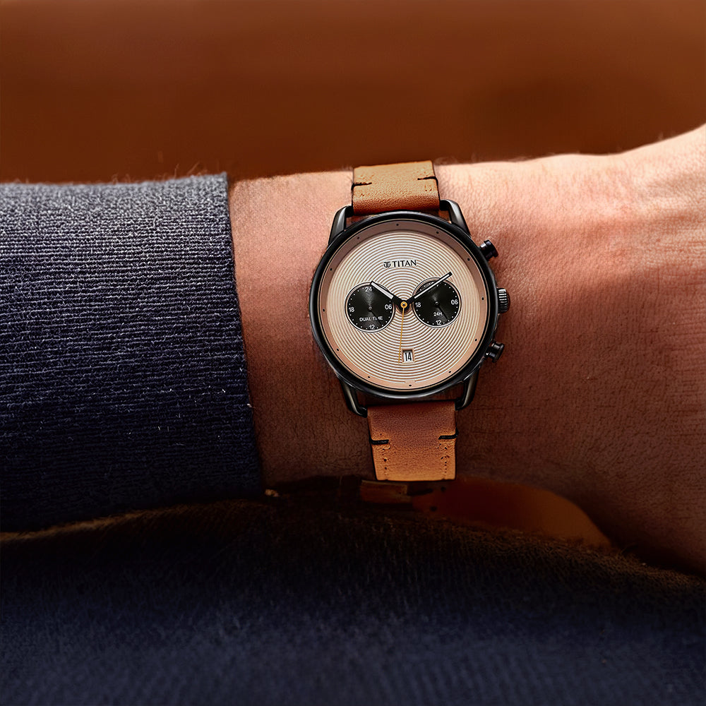 Đồng hồ Nam TITAN dây da Retro màu Be 43 mm - 1860NL01
