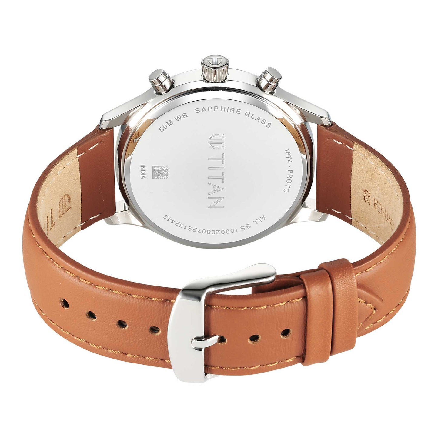 Titan Sapphire Quartz Multifunction White Dial Leather Strap Watch for Men