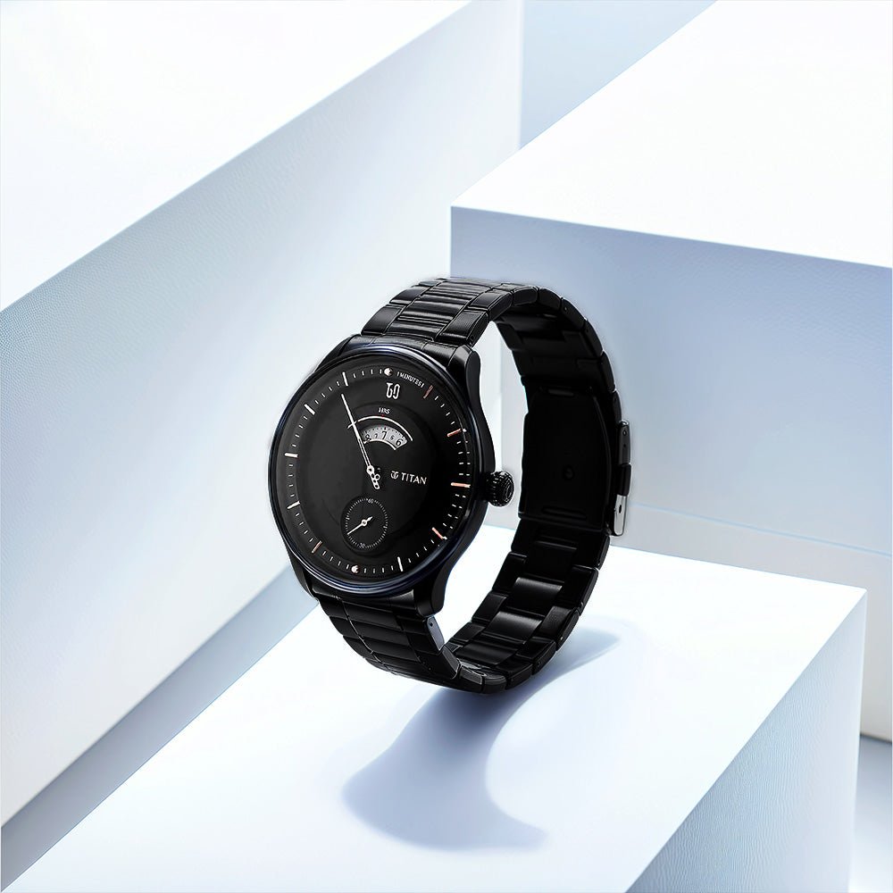 Đồng hồ Nam TITAN dây thép không gỉ Quartet màu Đen 43 mm - 1890NM01