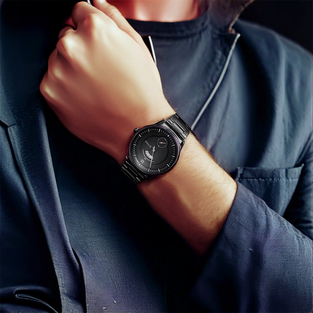 Đồng hồ Nam TITAN dây thép không gỉ Quartet màu Đen 43 mm - 1890NM01