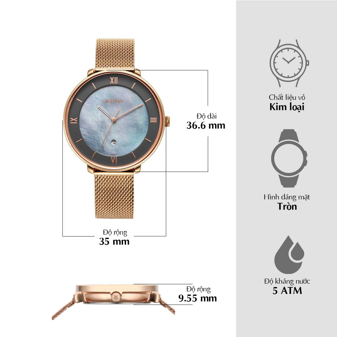 Đồng hồ Nữ TITAN dây thép không gỉ Workwear màu MOP 35 mm - 2651WM10