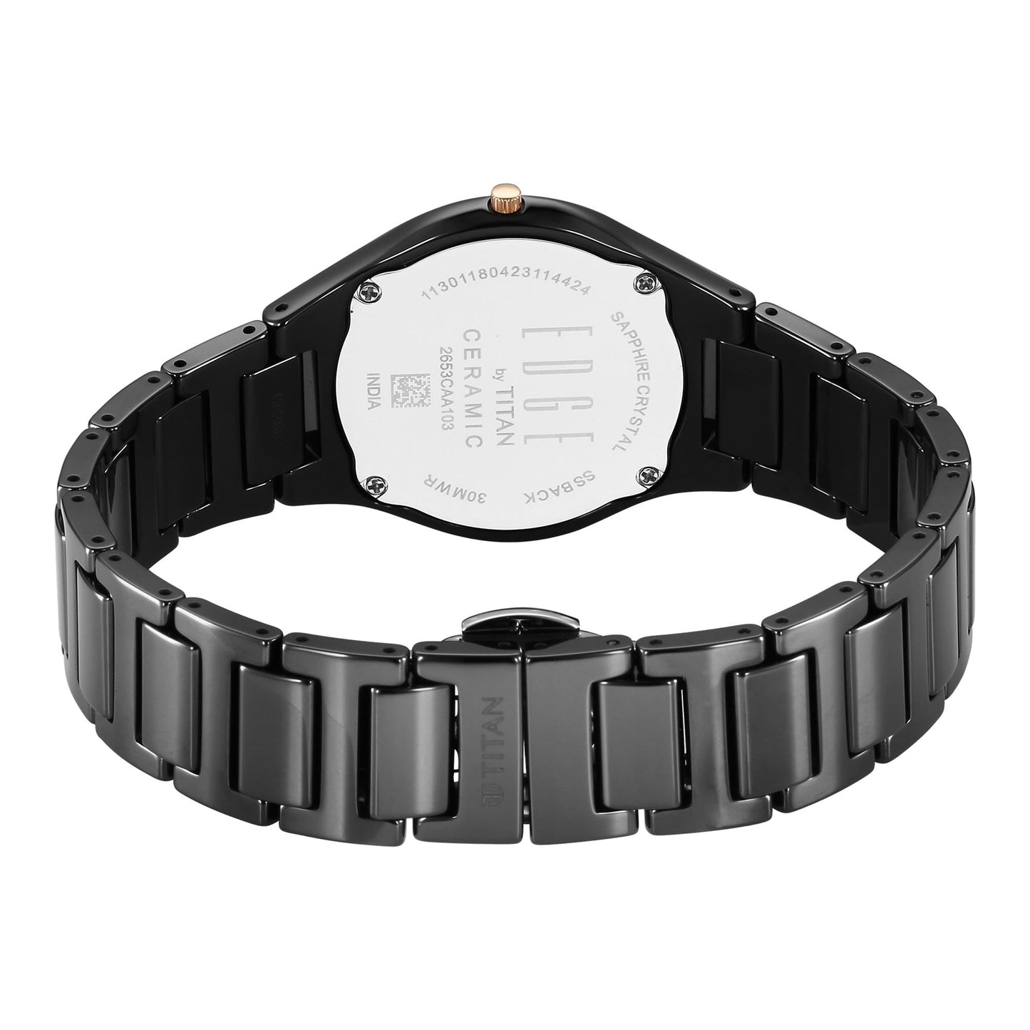 Titan Edge Ceramic Quartz in Glossy Black with Diamonds and Rich Mother of Pearl Dial Watch for Women