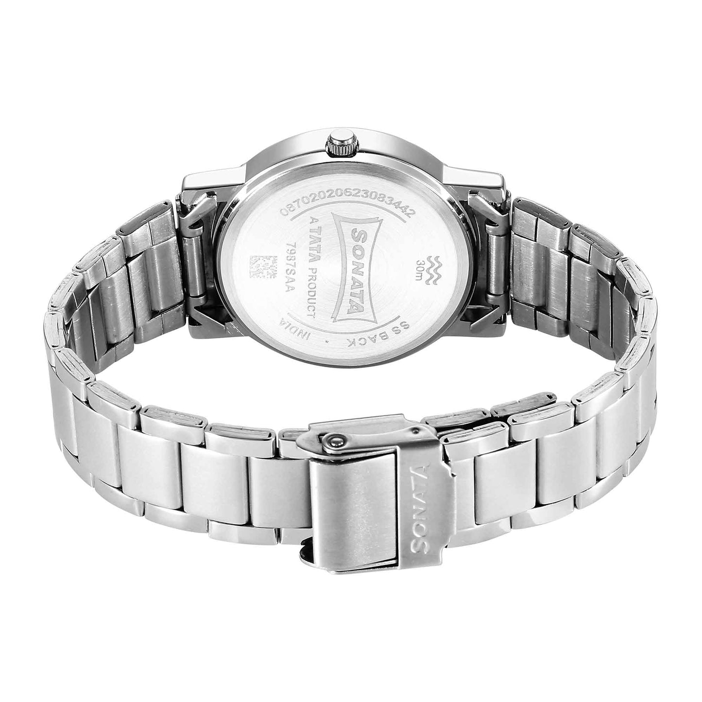 Sonata Classic Quartz Analog Blue Dial Silver Stainless Steel Strap Watch for Men