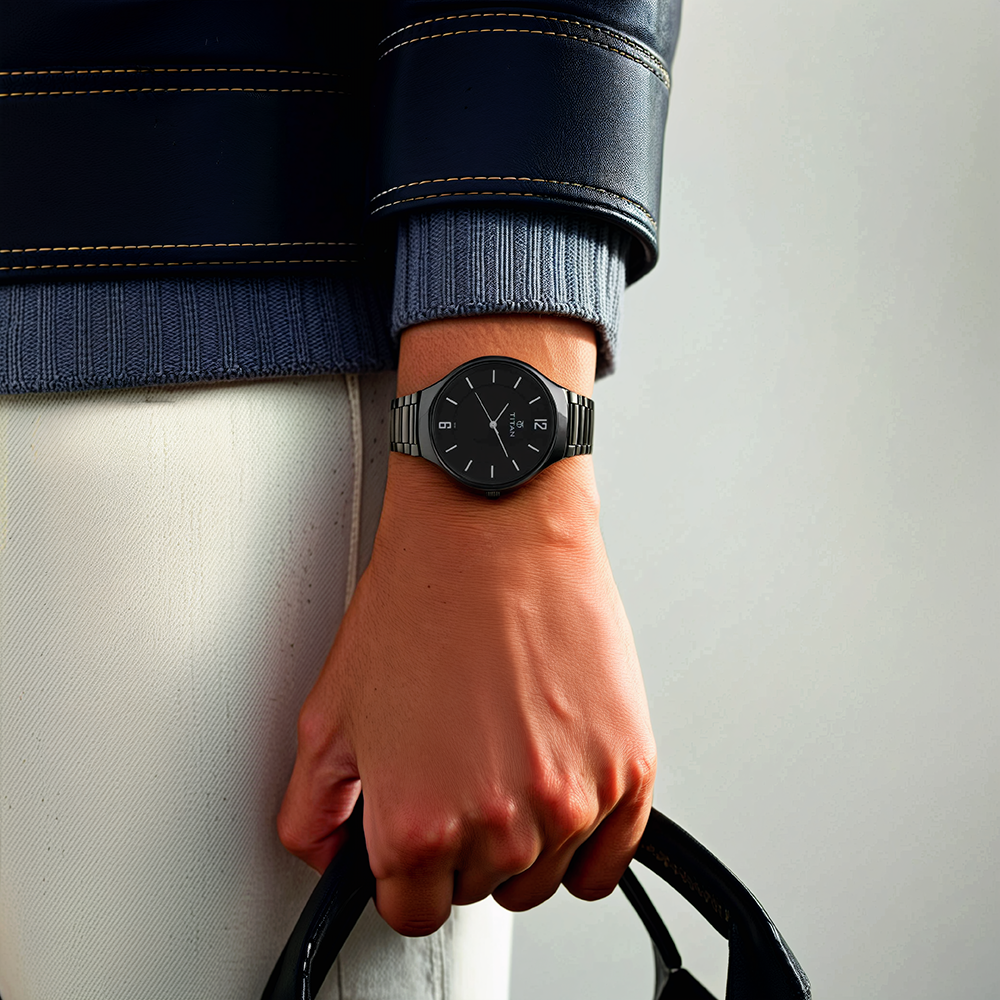 Đồng hồ Titan Black Dial Analog Ceramic Strap Ceramic Strap dành cho nam