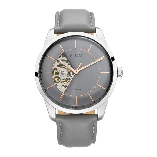 Titan Automatics Grey Dial Automatic Leather Strap Watch for Men