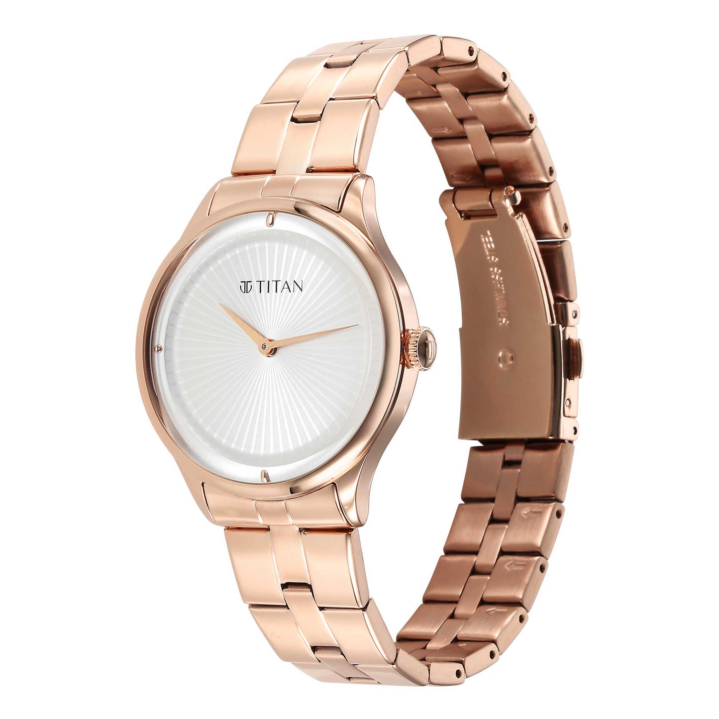 Titan Workwear Quartz Analog White Dial Stainless Steel Strap Watch for Women