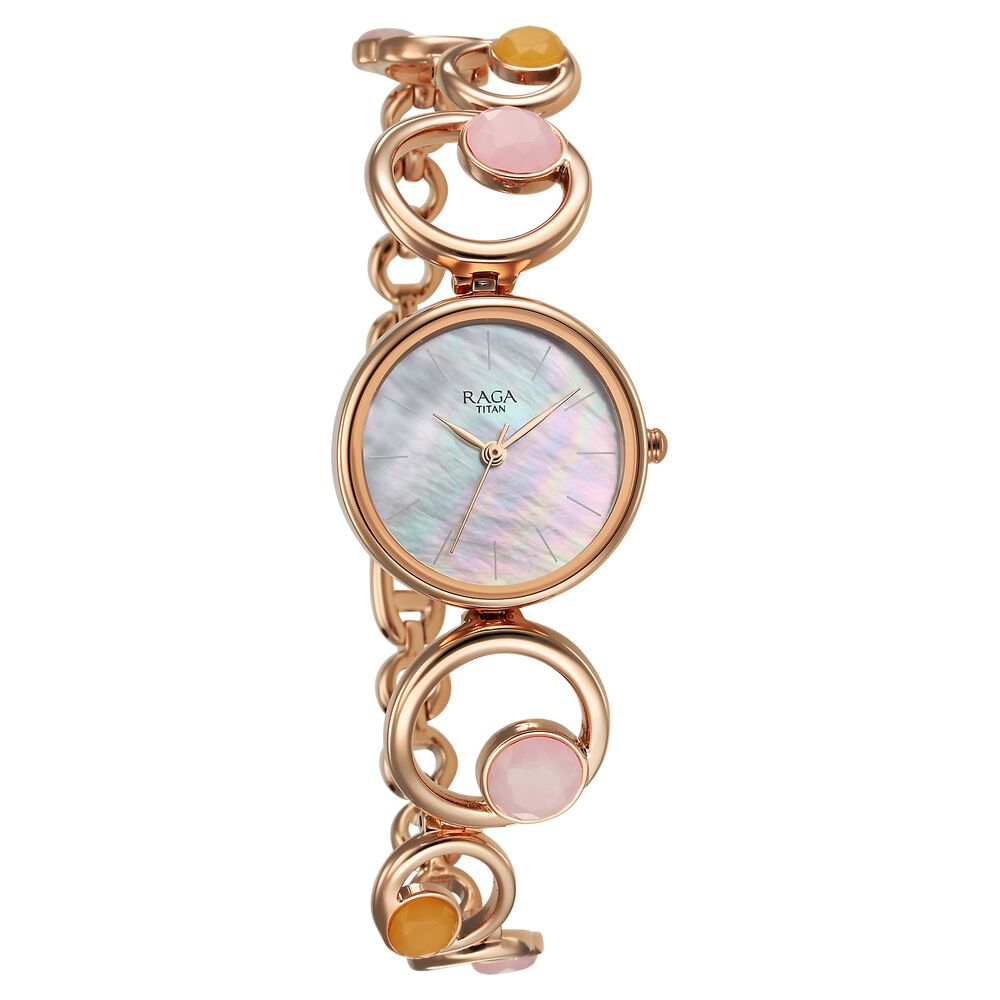 Titan Raga New You Quartz Analog Mother Of Pearl Citrine and Rose Quartz stones Strap for Women 95194WM01
