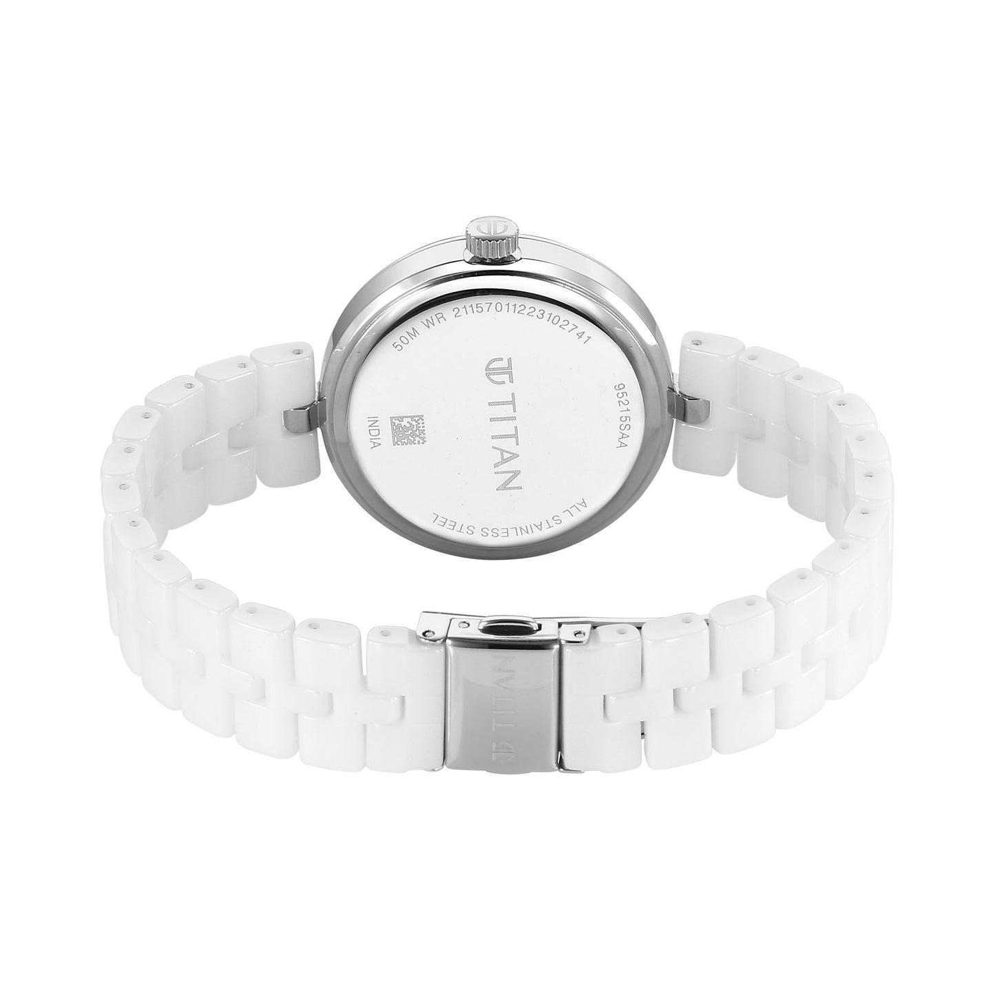 Đồng hồ Titan Purple Ceramics Quartz Analog mặt số xà cừ dây đeo bằng gốm trắng dành cho nữ