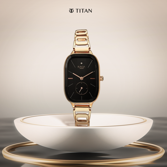 Titan Raga Chic Quartz Analog Black Dial Rose Gold Metal Strap Watch for Women