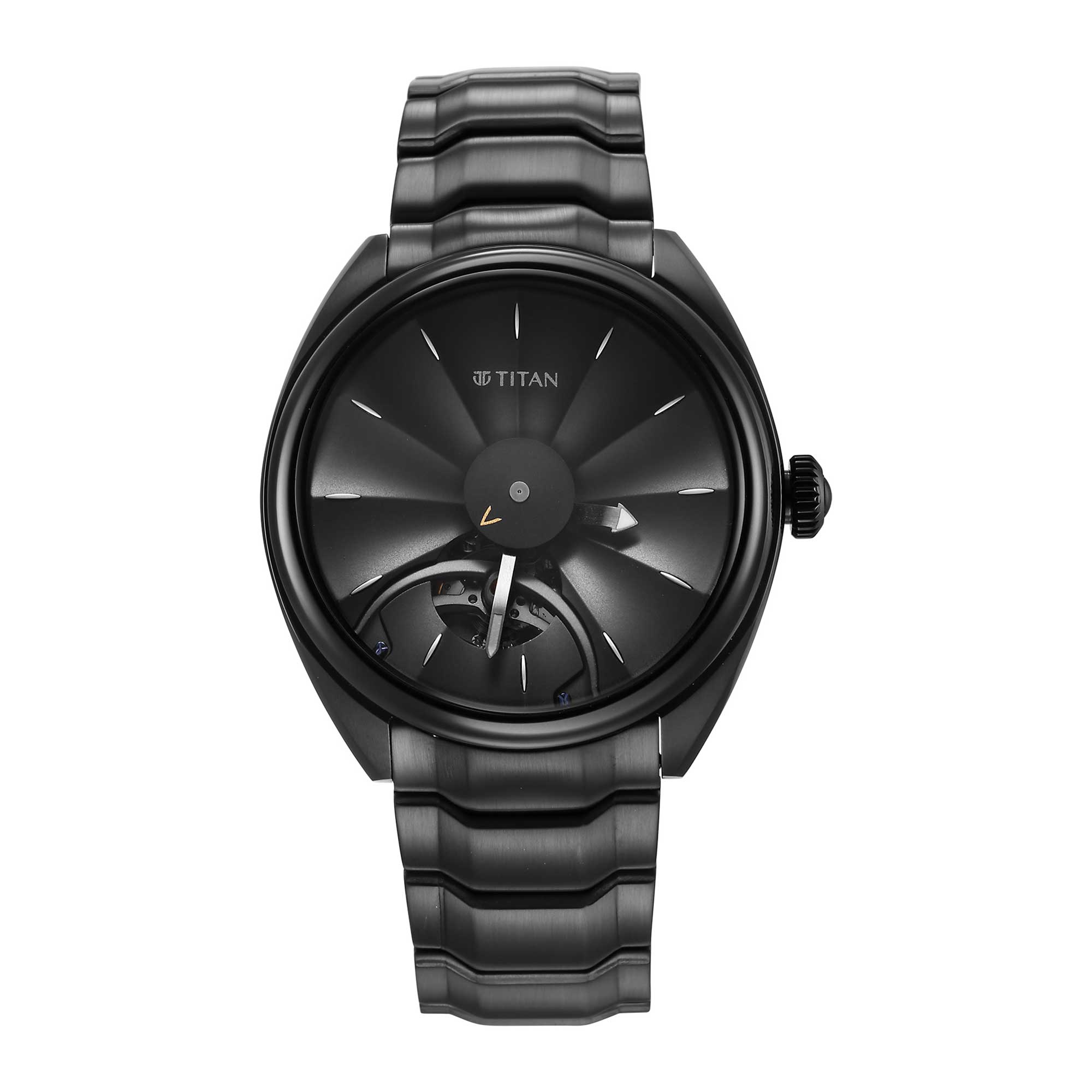 Đồng hồ Titan Stellar Automatic mặt đen dây đeo bằng thép không gỉ dành cho nam