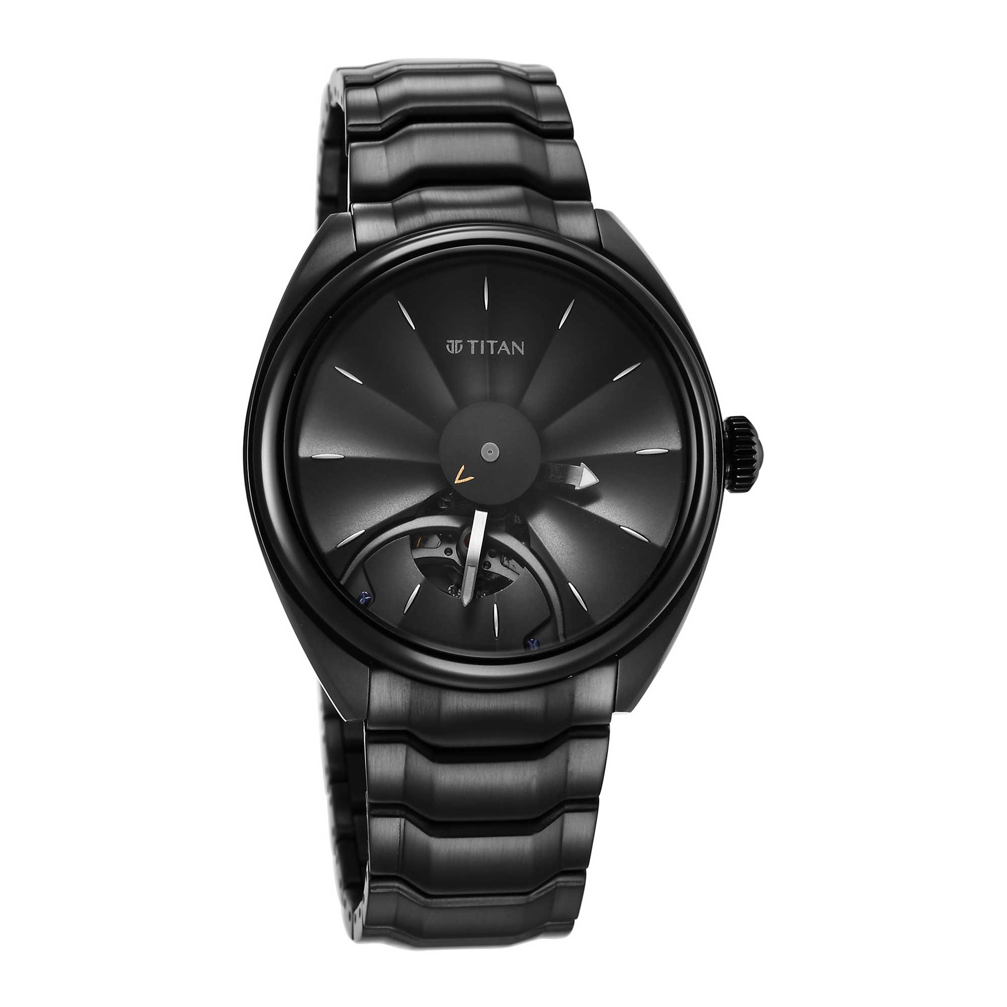 Đồng hồ Titan Stellar Automatic mặt đen dây đeo bằng thép không gỉ dành cho nam