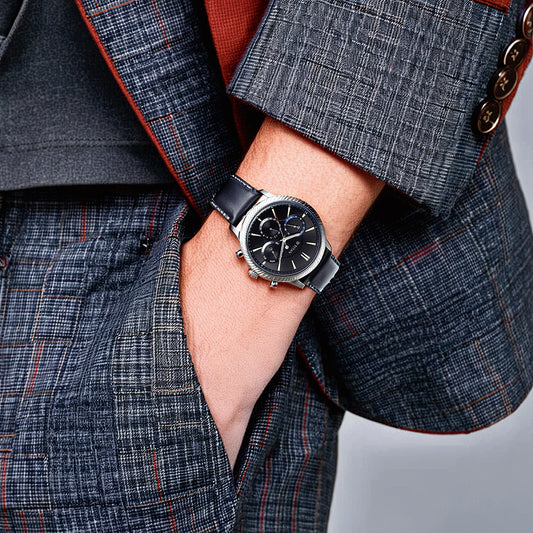 Đồng hồ Nam TITAN dây da Stellar mặt Đen 44 mm - 10012SL01