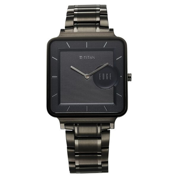 Đồng hồ Nam TITAN Titan Edge Quad Quartz Analog Blue Dial With Grey Stainless Steel Strap Watch For Men dây thép không gỉ mặt màu đen - 10017QM01