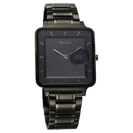 Đồng hồ Nam TITAN Titan Edge Quad Quartz Analog Blue Dial With Grey Stainless Steel Strap Watch For Men dây thép không gỉ mặt màu đen - 10017QM01