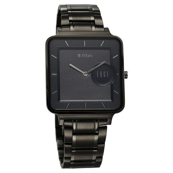 Đồng hồ Nam TITAN Titan Edge Quad Quartz Analog Blue Dial With Grey Stainless Steel Strap Watch For Men dây thép không gỉ mặt màu đen - 10017QM01