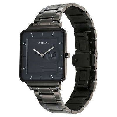 Đồng hồ Nam TITAN Titan Edge Quad Quartz Analog Blue Dial With Grey Stainless Steel Strap Watch For Men dây thép không gỉ mặt màu đen - 10017QM01