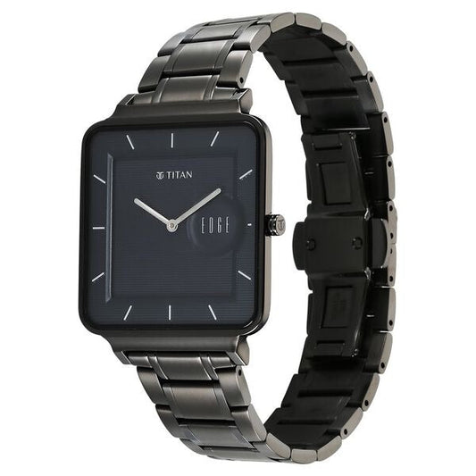 Đồng hồ Nam TITAN Titan Edge Quad Quartz Analog Blue Dial With Grey Stainless Steel Strap Watch For Men dây thép không gỉ mặt màu đen - 10017QM01