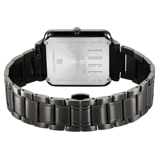 Đồng hồ Nam TITAN Titan Edge Quad Quartz Analog Blue Dial With Grey Stainless Steel Strap Watch For Men dây thép không gỉ mặt màu đen - 10017QM01