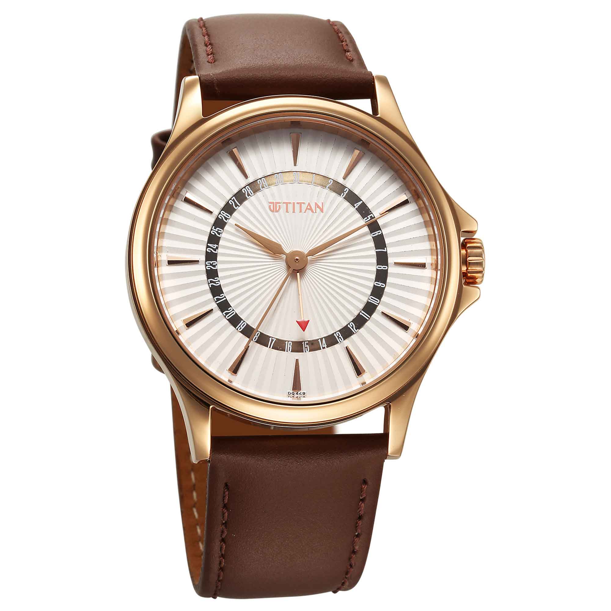 Titan Karishma Quartz Analog with Date Silver Dial Leather Strap Watch For Men