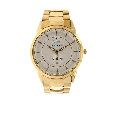 Titan Quartz Analog with Date Silver Dial Stainless Steel Strap Watch for Men