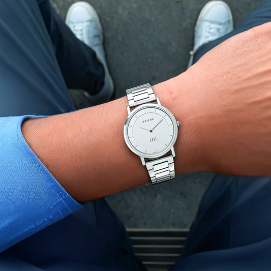 Đồng hồ Nam TITAN dây thép không gỉ Edge Metals mặt Bạc/Trắng 38 mm - 1595SM01