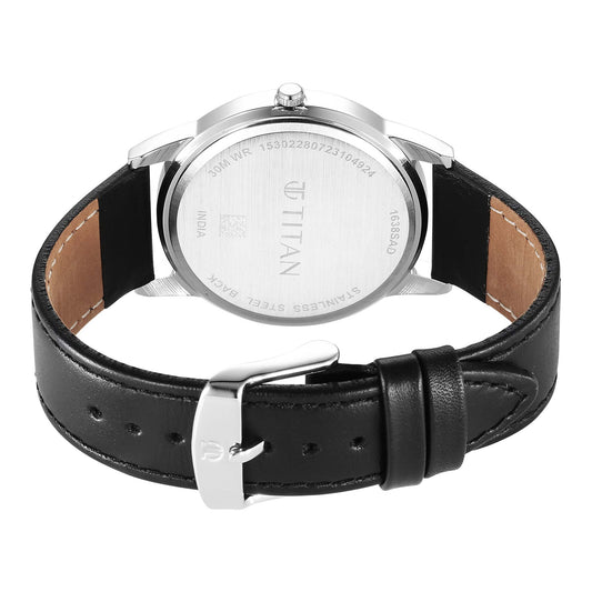 Titan Karishma Zing Quartz Analog Black Dial Leather Strap Watch for Men