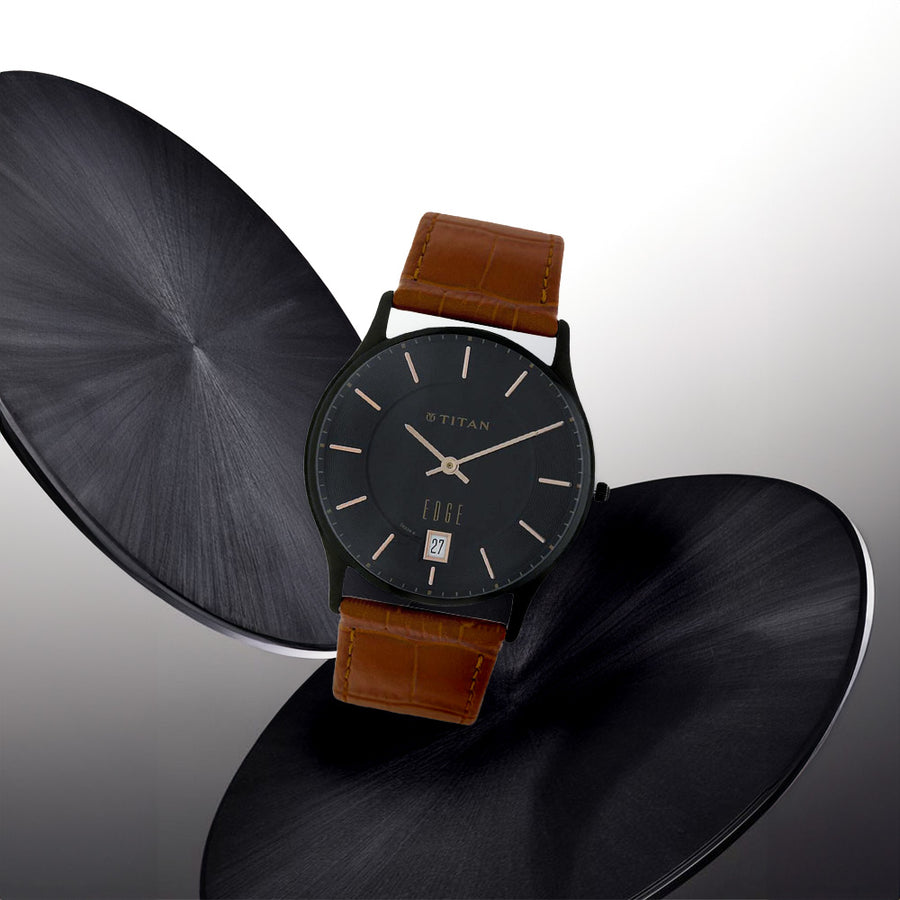 Đồng hồ Nam TITAN dây da Edge mặt Đen  - 1683NL01