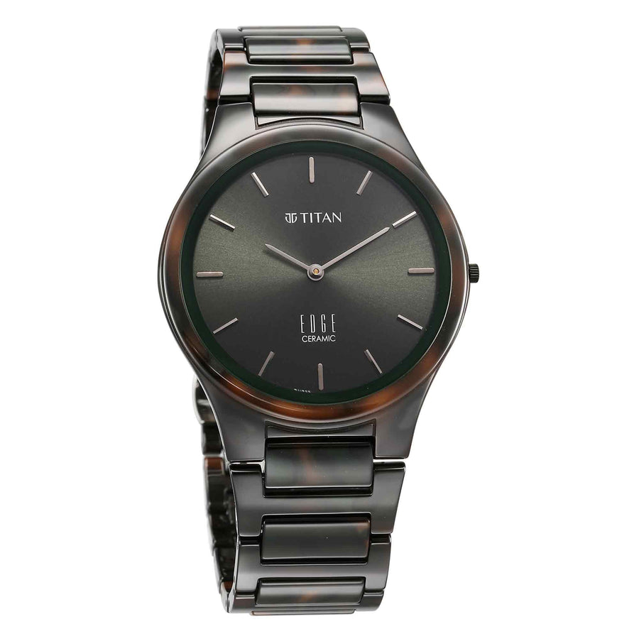 Titan Edge Ceramic Camo Quartz Analog Green Dial Ceramic Strap Watch For Men