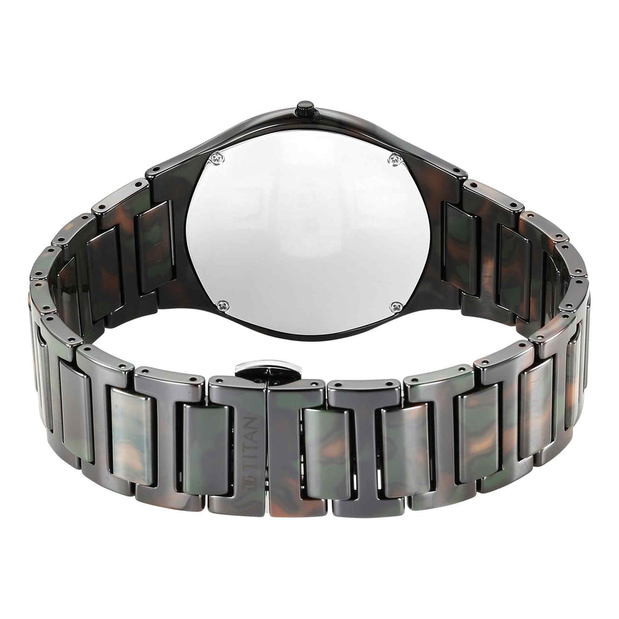 Titan Edge Ceramic Camo Quartz Analog Green Dial Ceramic Strap Watch For Men