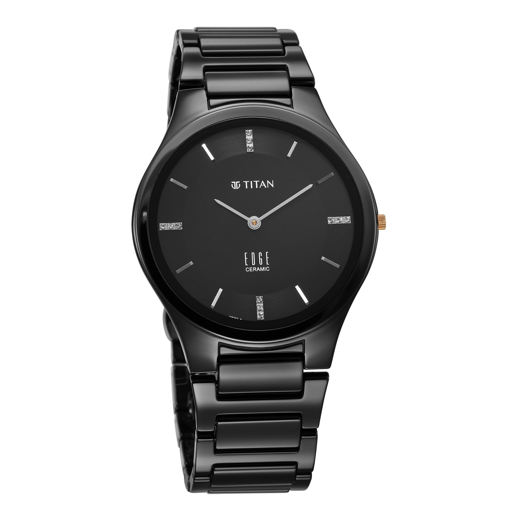 Titan Edge Ceramic Dress with Diamonds Quartz Analog Black Dial Ceramic Strap Watch for Men