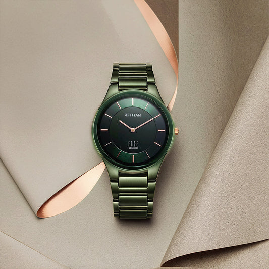 Đồng hồ nam TITAN Edge Ceramic 1696QC06 dây gốm sứ - Xanh lá