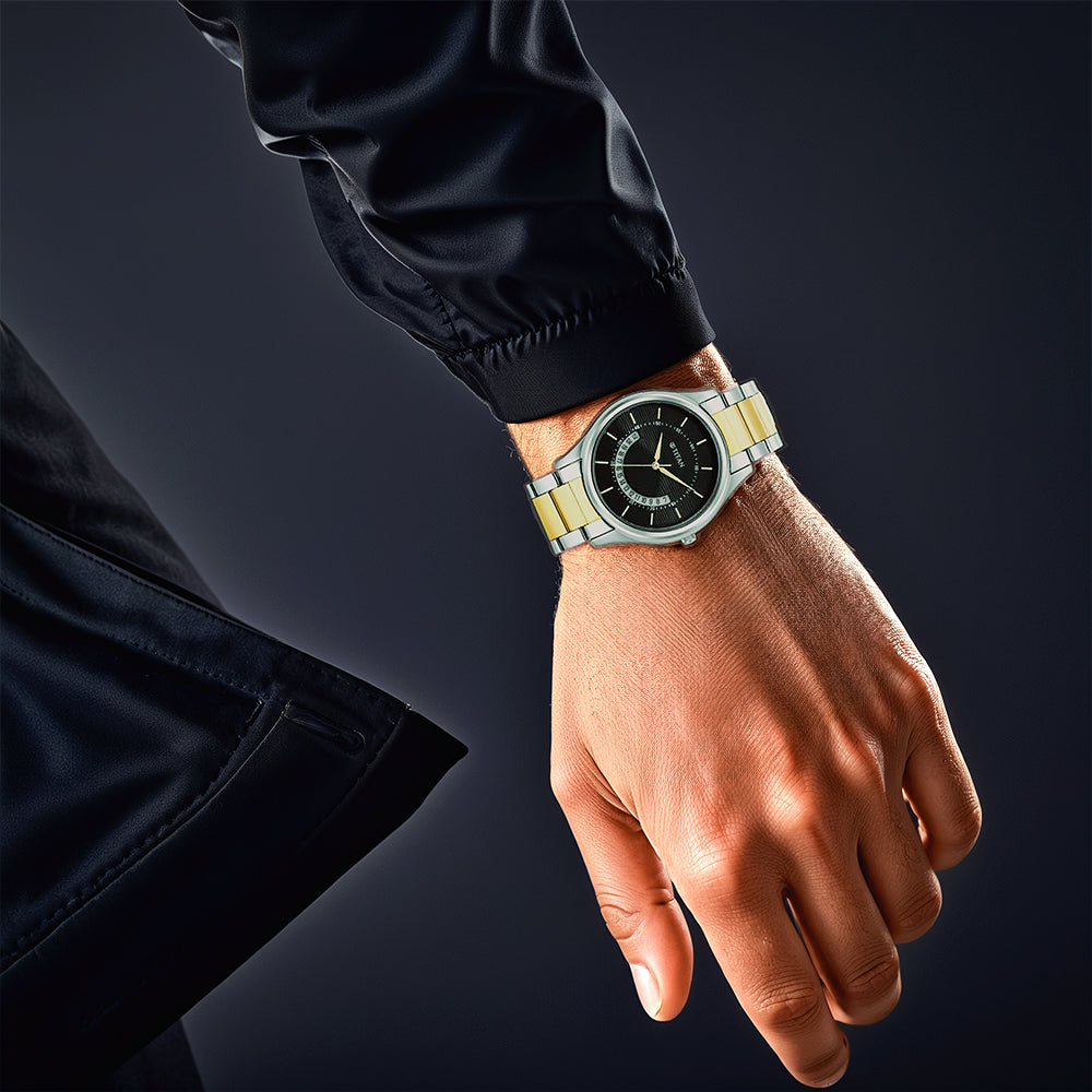 Titan Neo Splash Black Dial Analog with Date Stainless Steel Strap Watch for Men