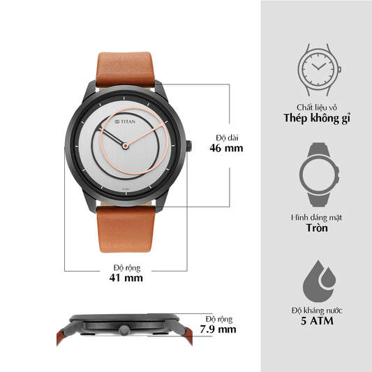 Đồng hồ Nam TITAN dây da Geometrix mặt màu Trắng 41 mm - 1801QL01