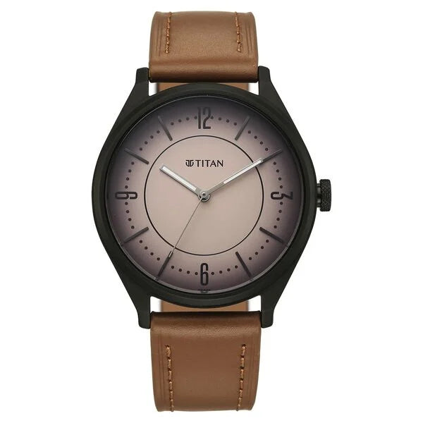 Titan Neo Economy V Brown Round Dial Leather Strap Watch For Men