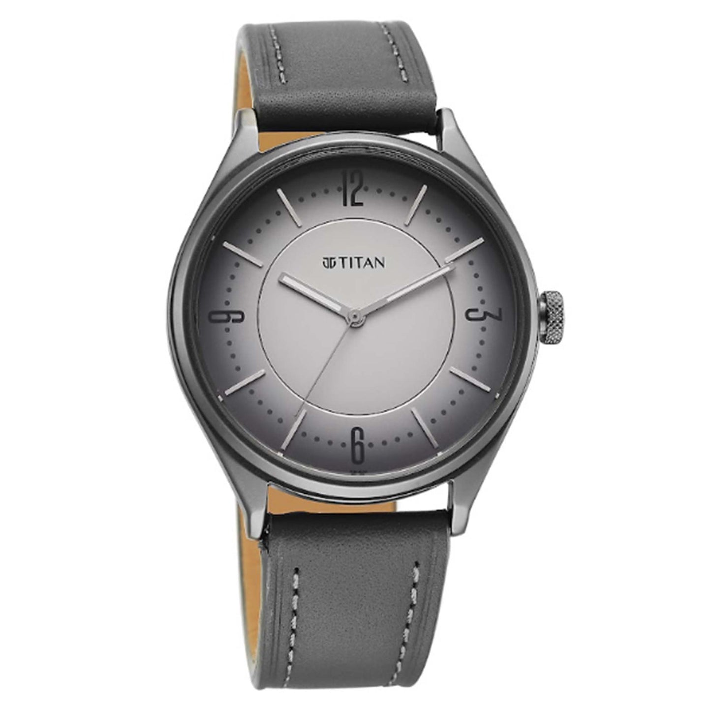Titan Neo Economy V Grey Round Dial Leather Strap Watch For Men