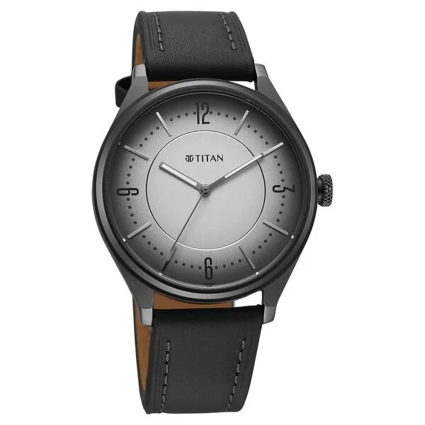 Titan Neo Economy V Grey Round Dial Leather Strap Watch For Men