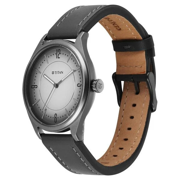 Titan Neo Economy V Grey Round Dial Leather Strap Watch For Men