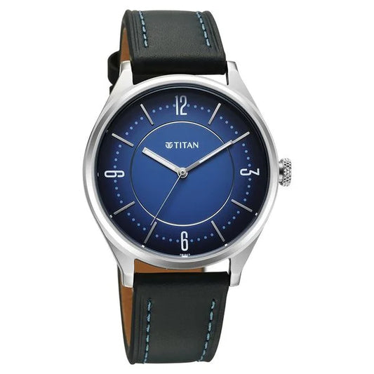 Titan Neo Economy V Blue Round Dial Leather Strap Watch For Men